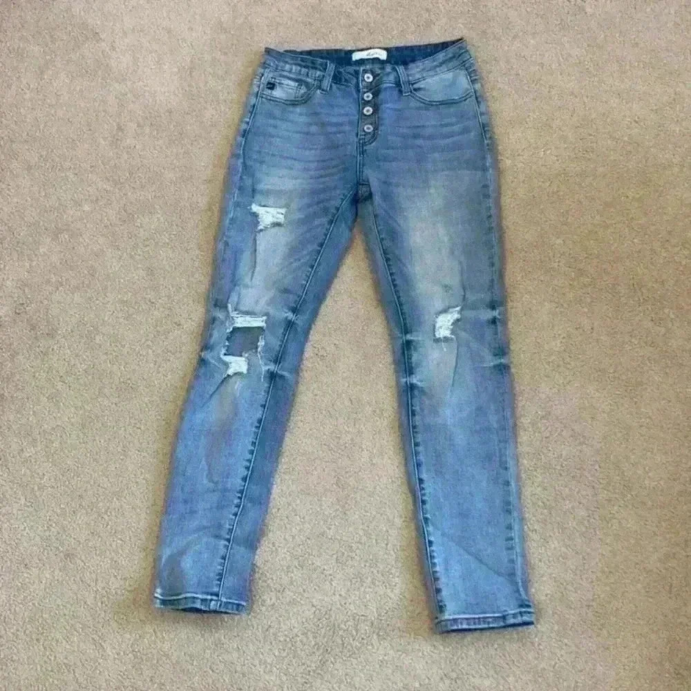 Kancan Distressed High Rise Button Up Front Jeans… - image 1